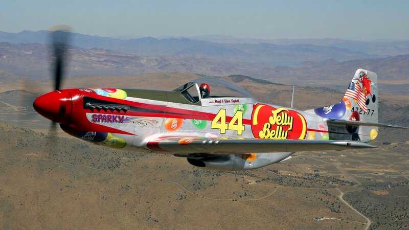 Jelly Belly P-51 Mustang in flight