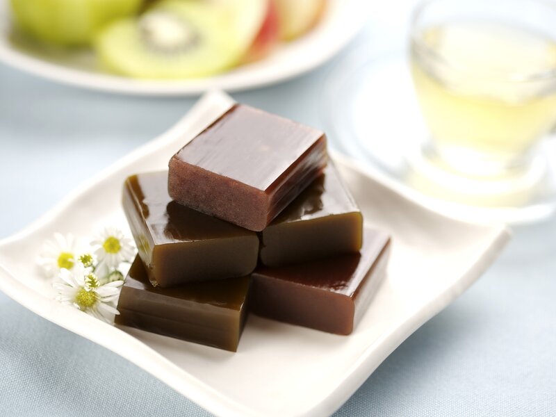 Jelly cubes on a plate