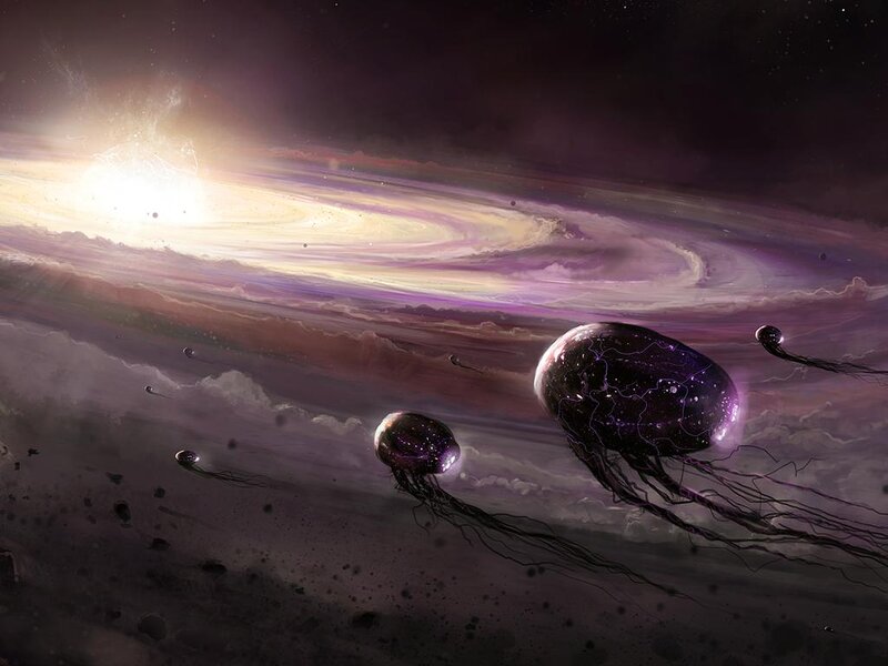 Jellyfish in a cosmic nebula