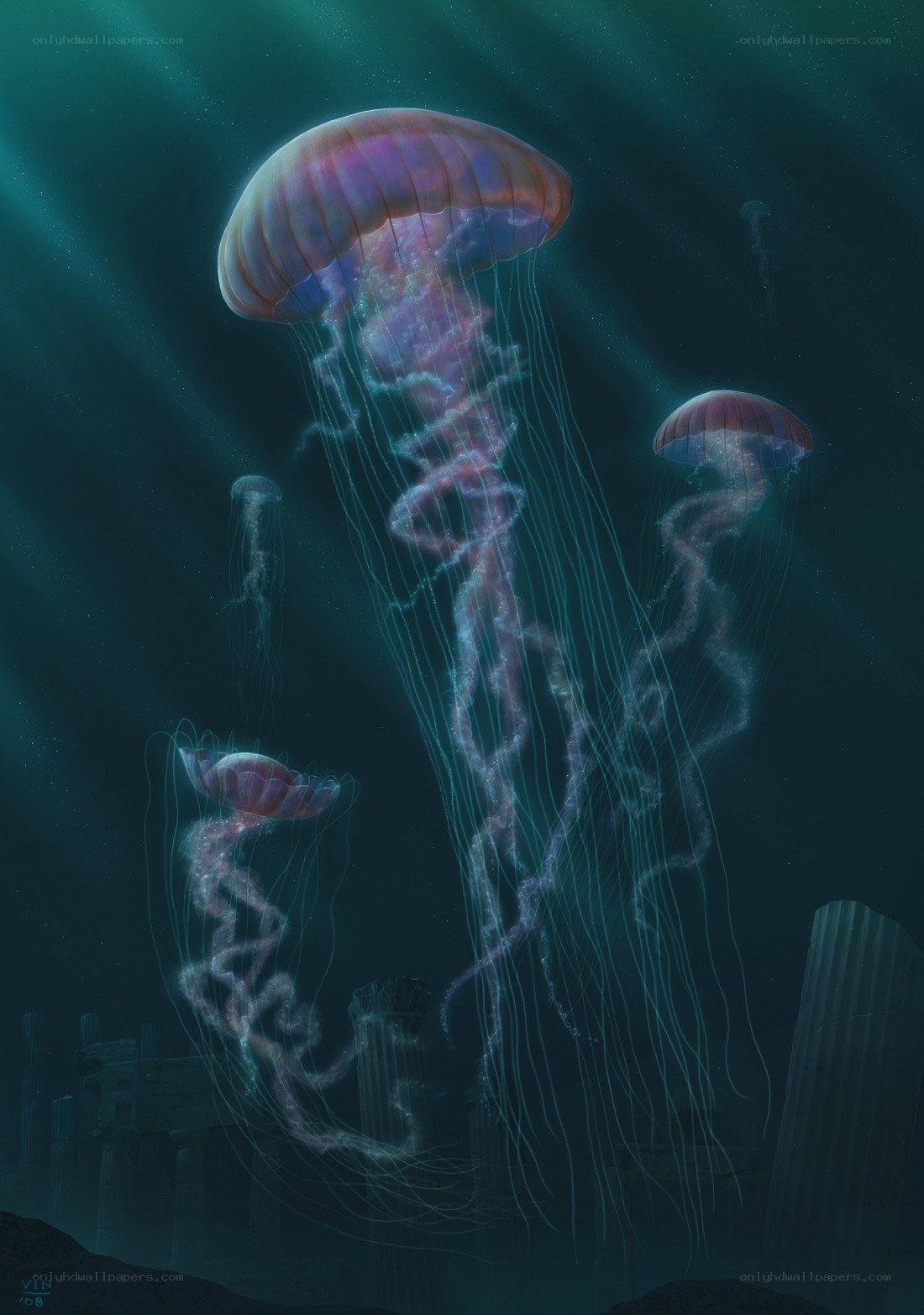 Jellyfish in ancient ruins