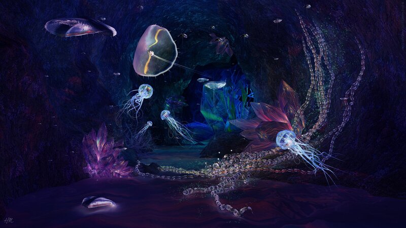 Jellyfish in Cave — Purple, Mysterious