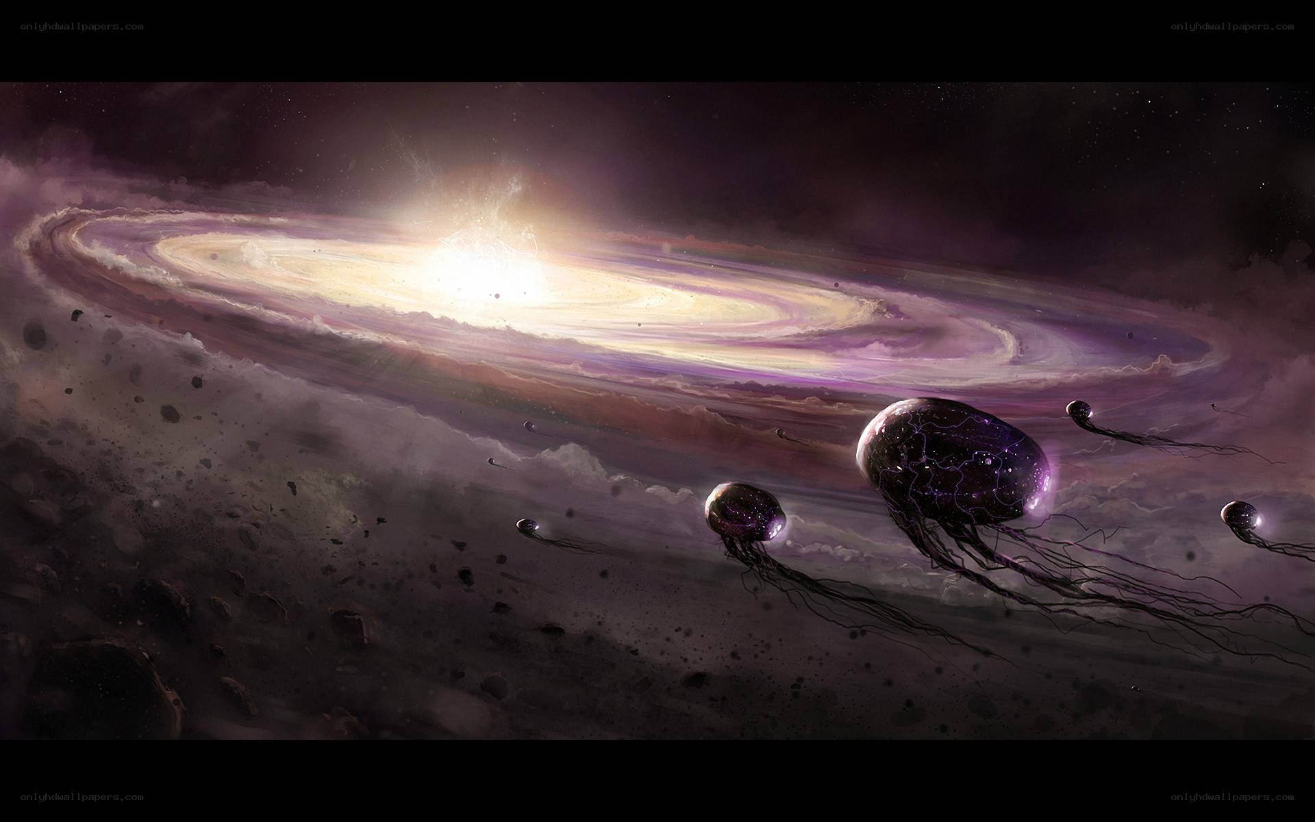 Jellyfish-like aliens in space