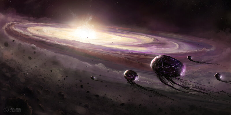 Jellyfish-like aliens in space