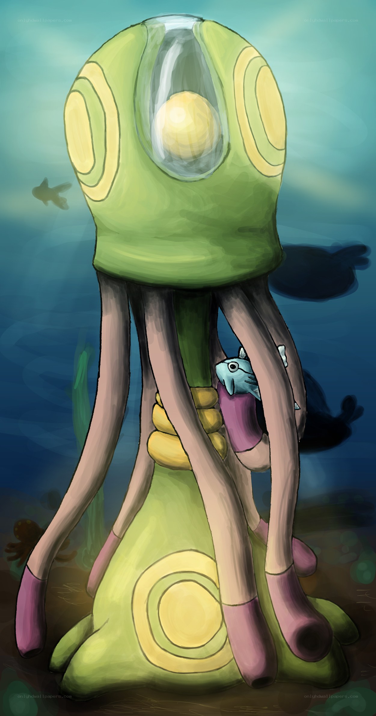Jellyfish-like creature with fish