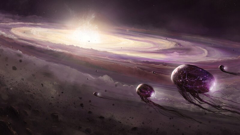 Jellyfish-like Creatures — Purple, Dramatic
