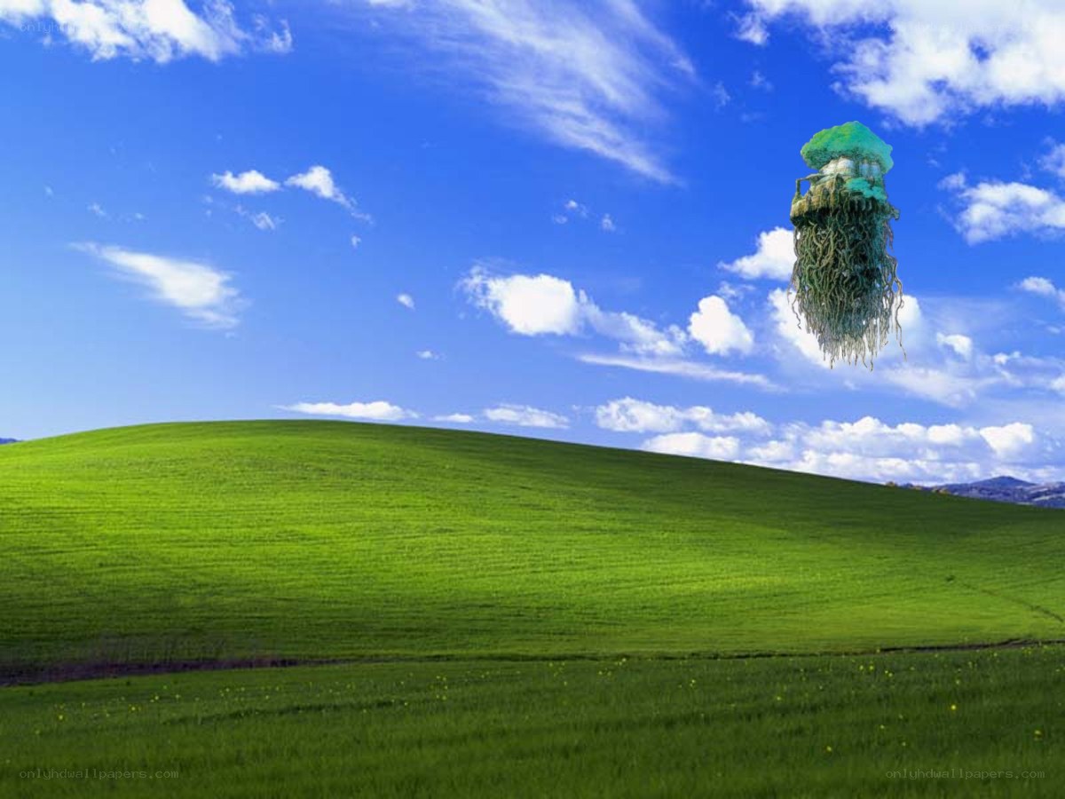 Jellyfish over green hills