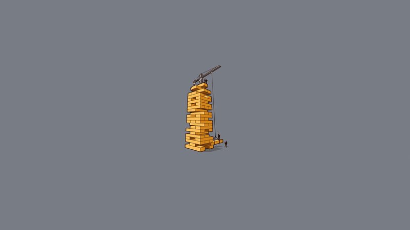 Jenga Tower Construction — Gray