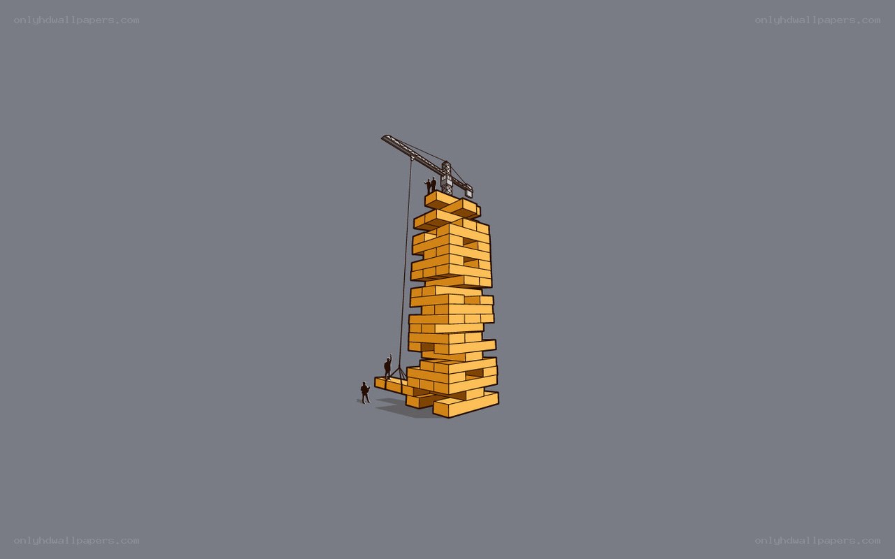 Jenga tower with crane
