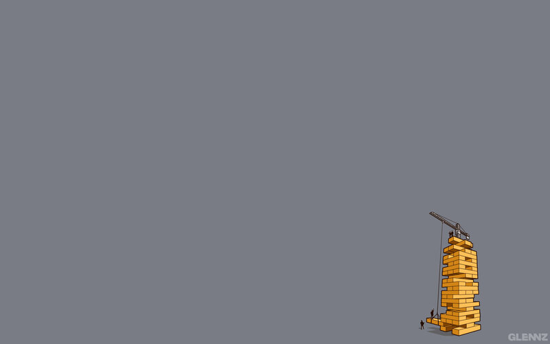 Jenga tower with crane