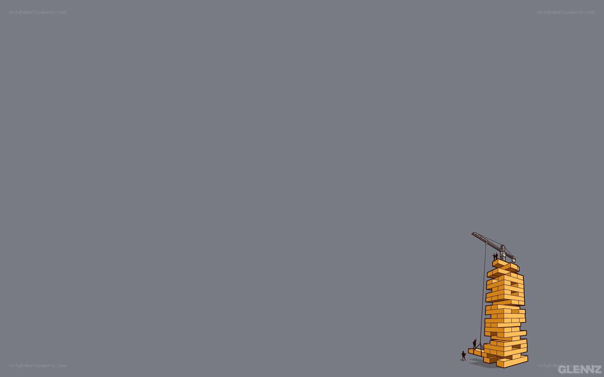 Jenga tower with crane
