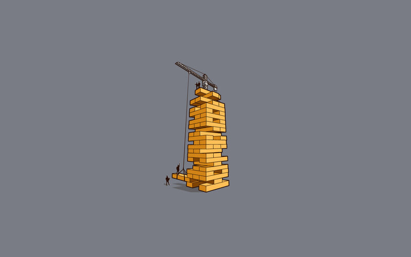 Jenga Tower with Crane — Gray