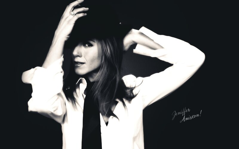 Jennifer Aniston in black and white