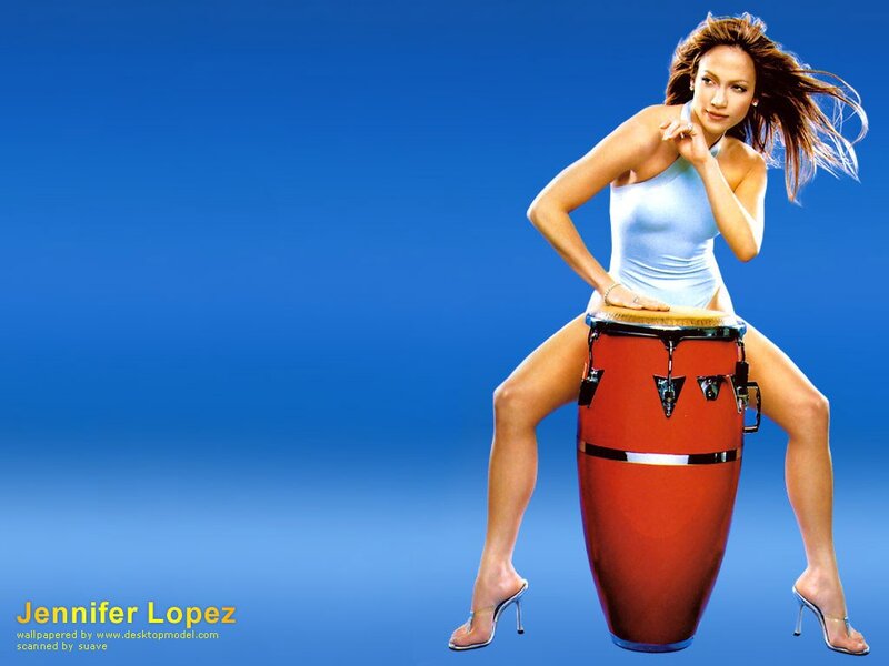 Jennifer Lopez on a conga drum
