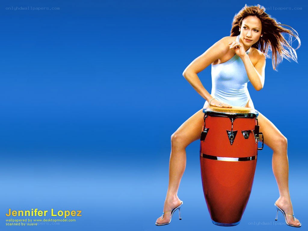 Jennifer Lopez on a conga drum