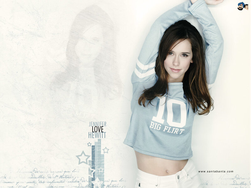 Jennifer Love Hewitt in a light blue shirt