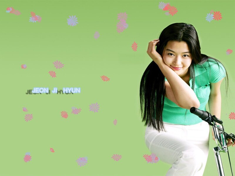 Jeon Ji-hyun on a bicycle