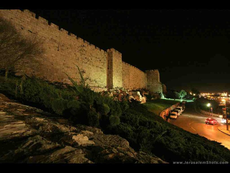 Jerusalem Old City wall at night