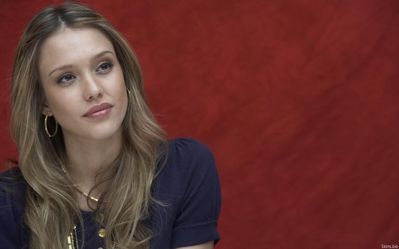 Jessica Alba in a blue shirt