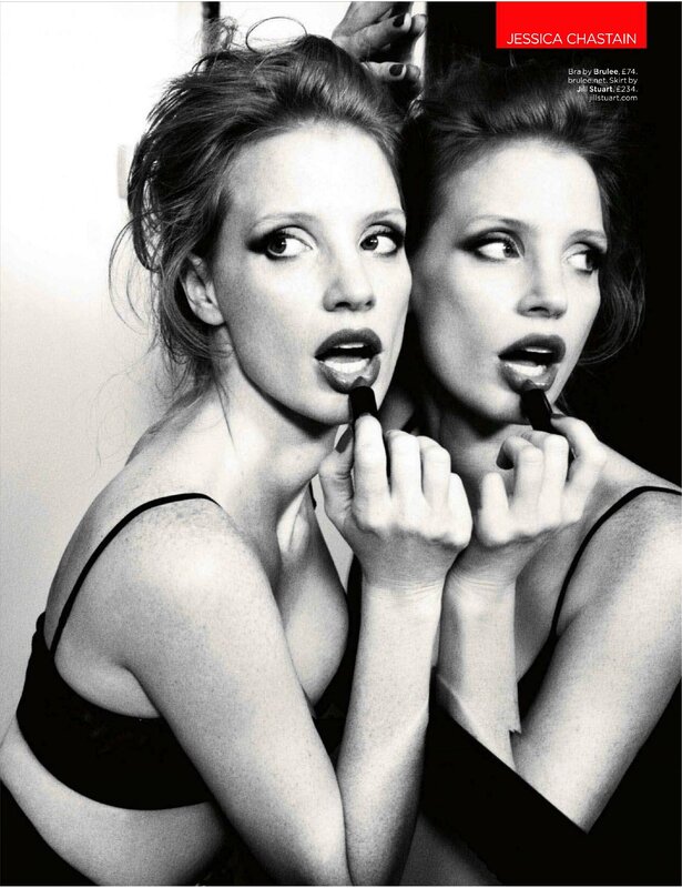 Jessica Chastain applying lipstick