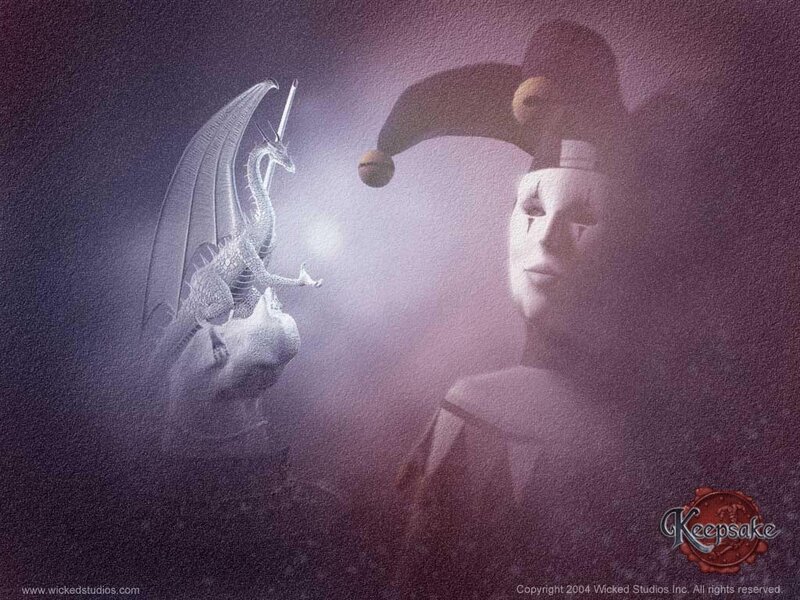 jester and dragon in mist