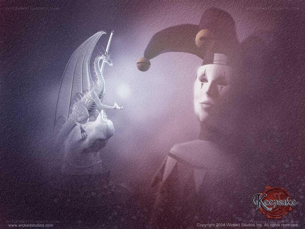 jester and dragon in mist