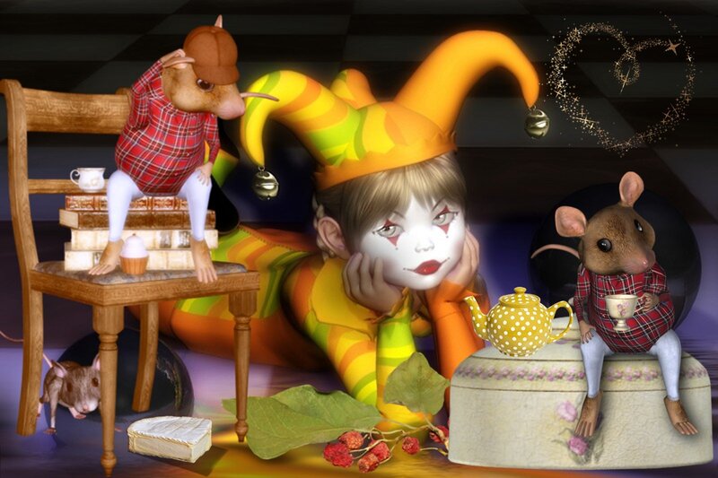 Jester and Mice at Tea Party
