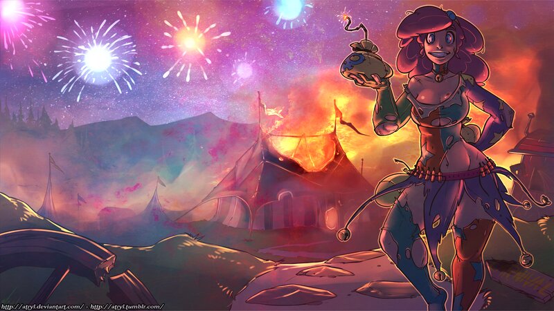 Jester Character Holding Firework