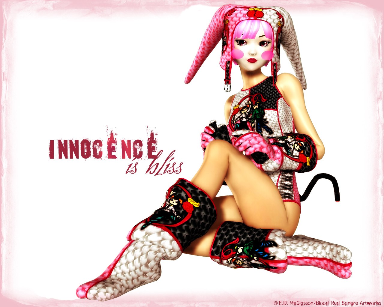 jester character with innocence bliss text
