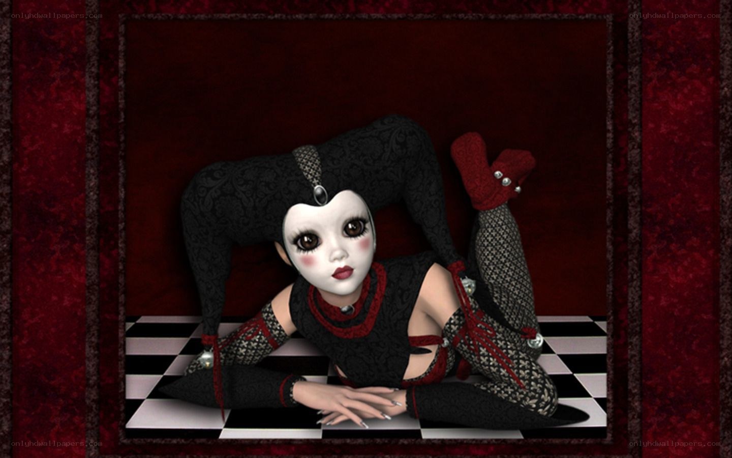 jester doll on checkered floor