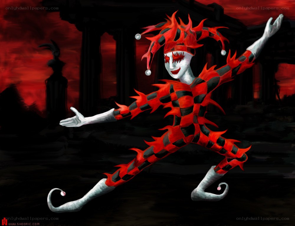 jester in red and black