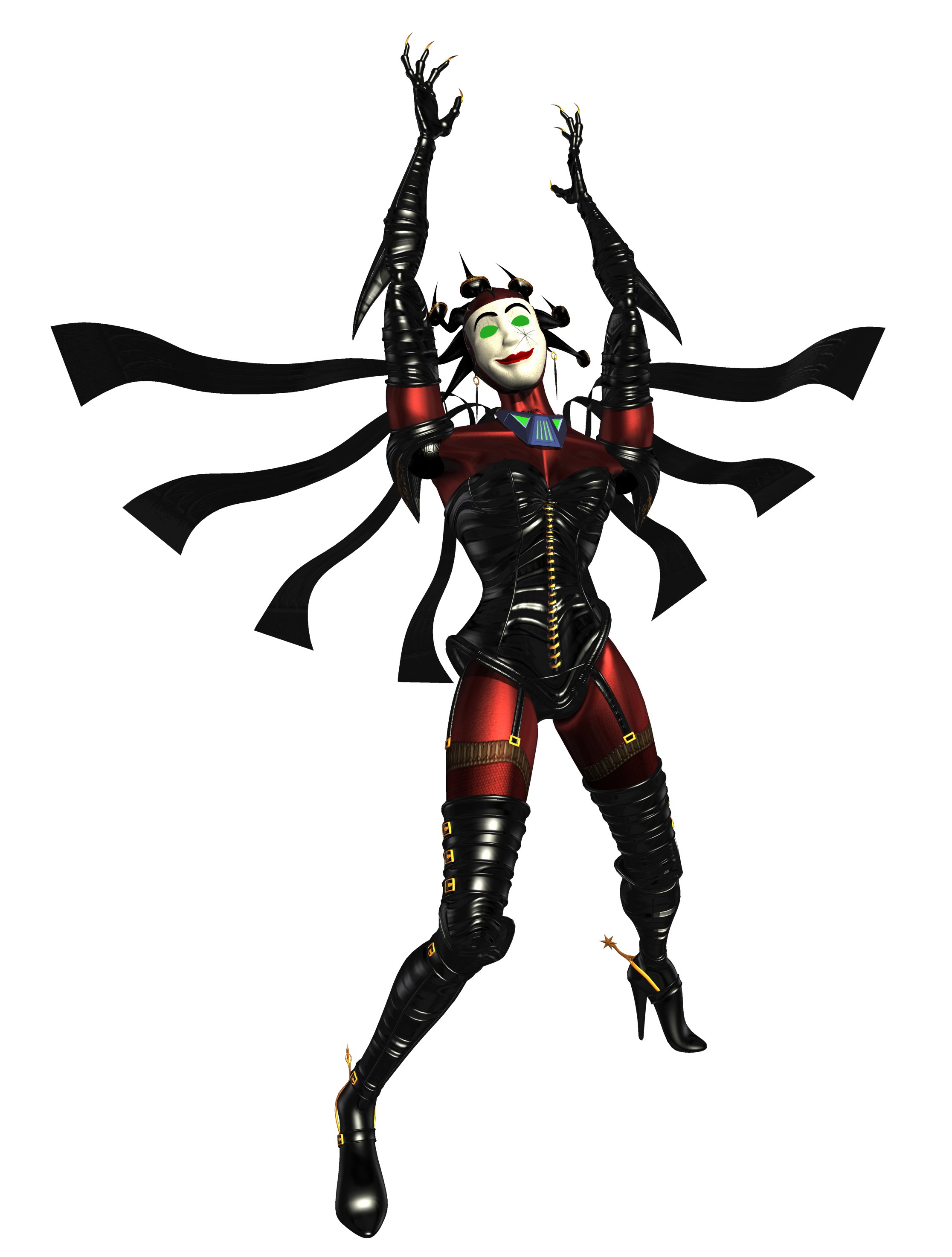 jester-like character in red and black