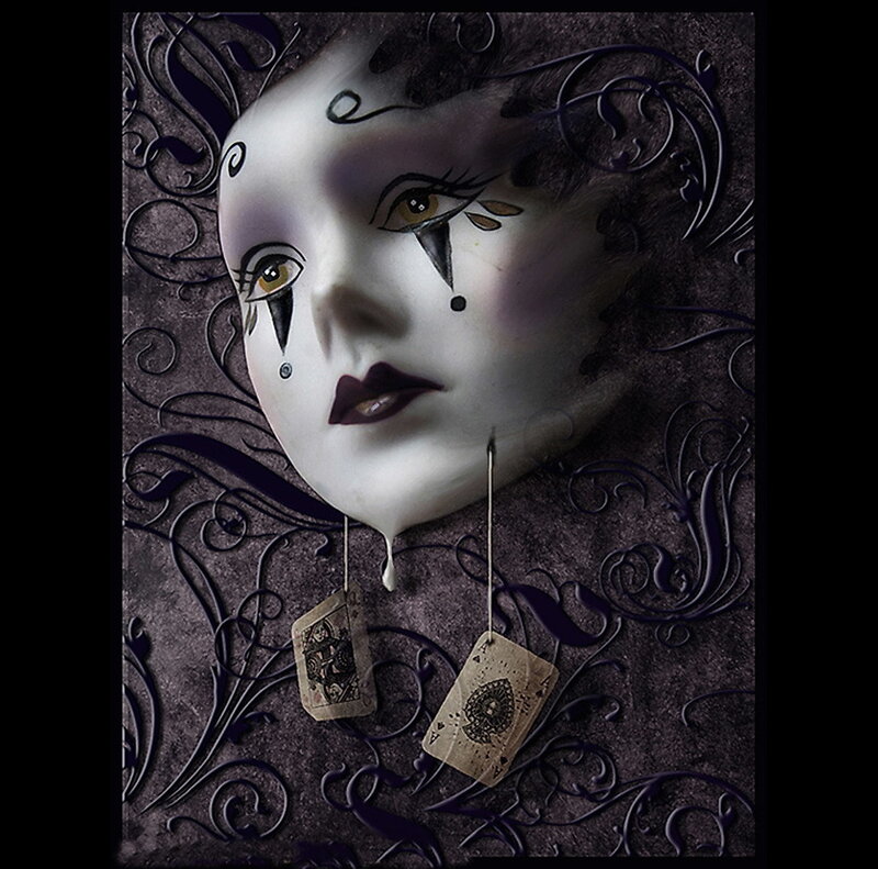 jester mask with playing cards