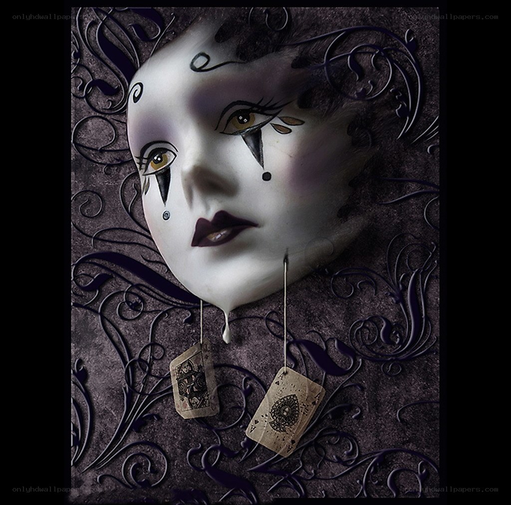 jester mask with playing cards