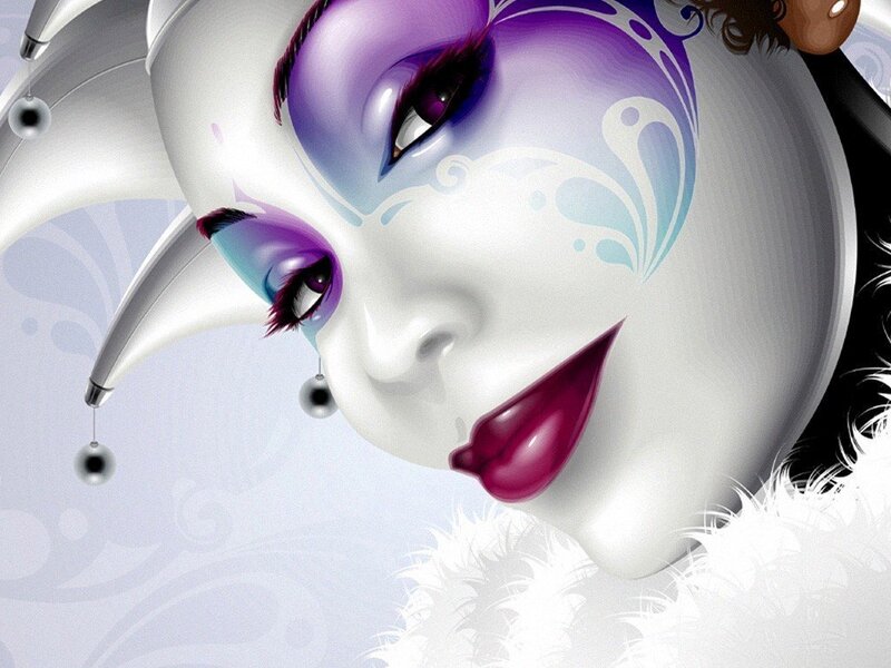 jester mask with purple makeup