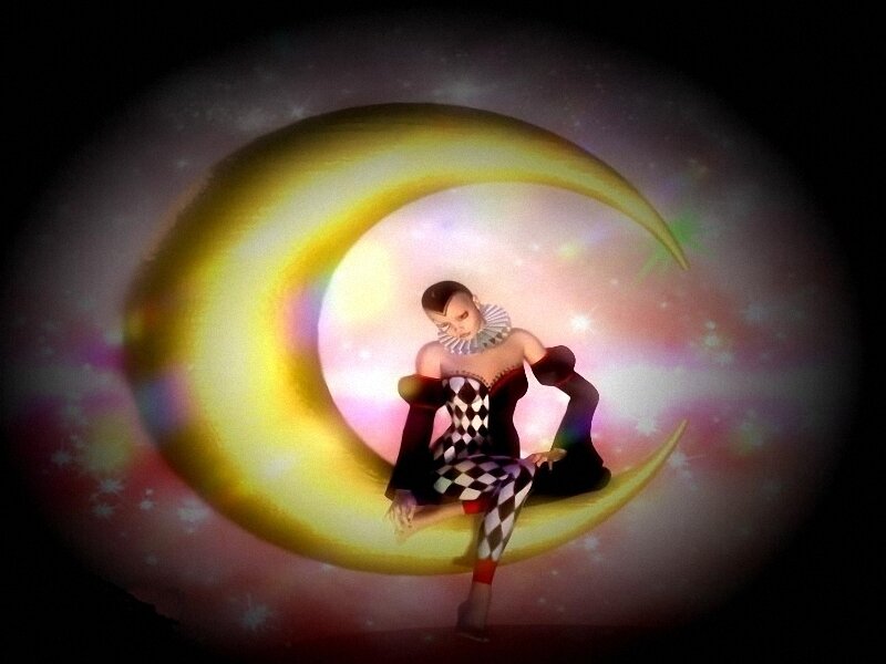 jester on a crescent moon