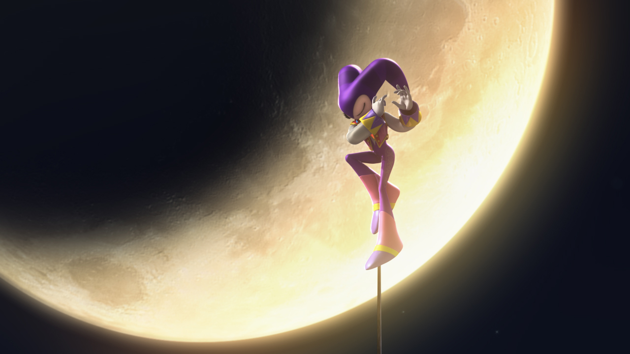 jester on a pole against the moon