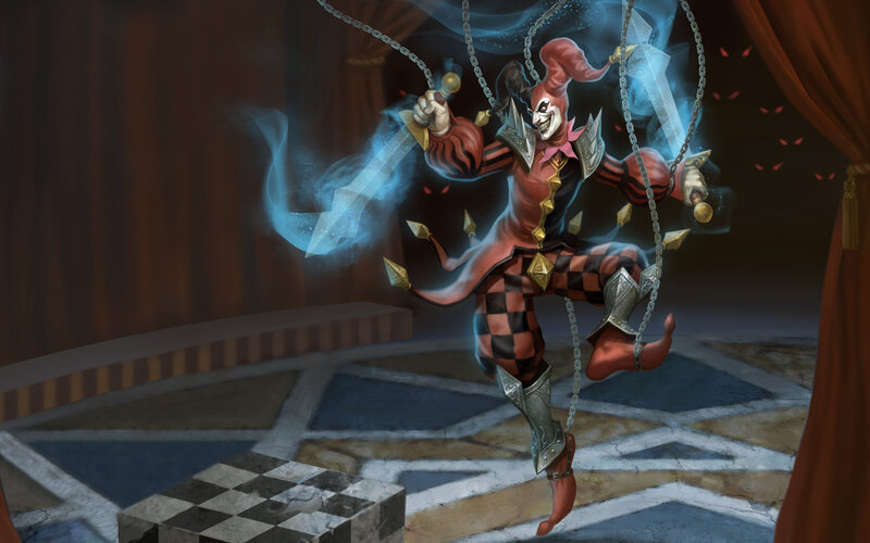 Jester Warrior with Swords — Red, Dramatic