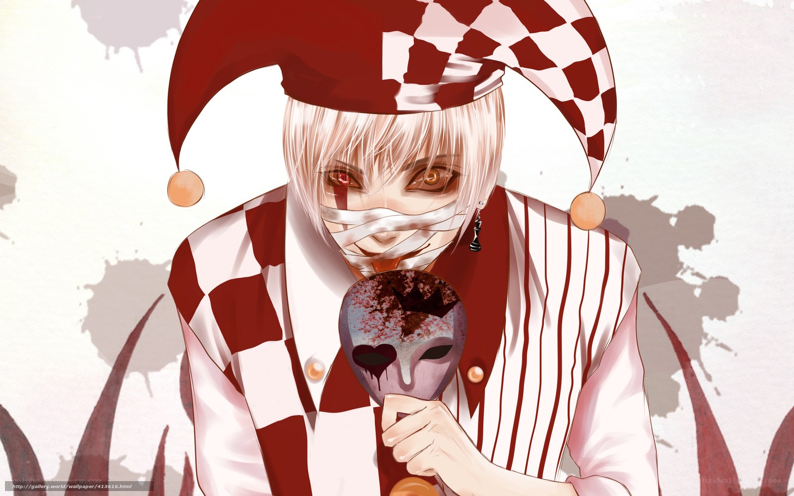 Jester with bloodied mask