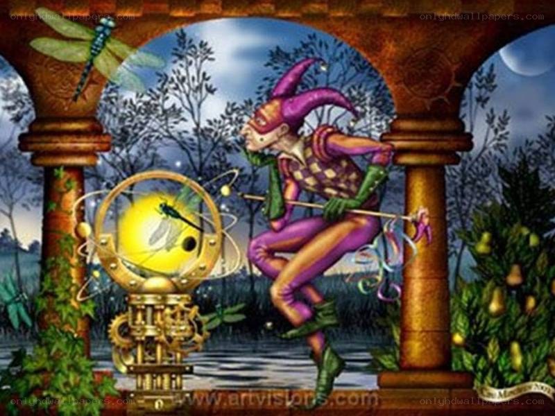 Jester with mechanical dragonfly