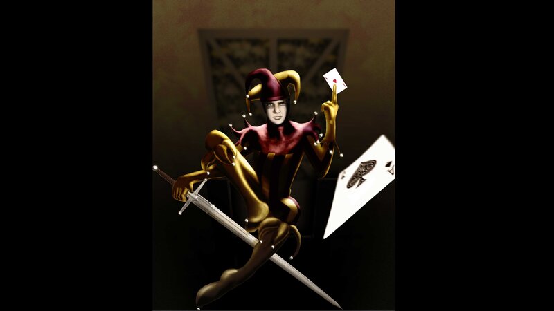 Jester with sword and cards