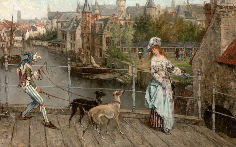 Jester with Two Dogs