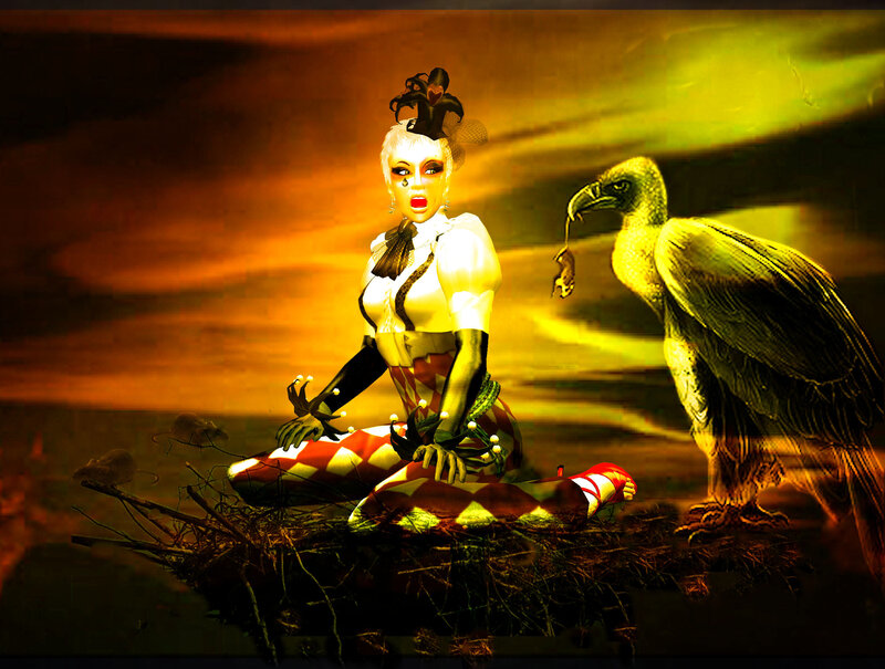 jester with vulture and rats