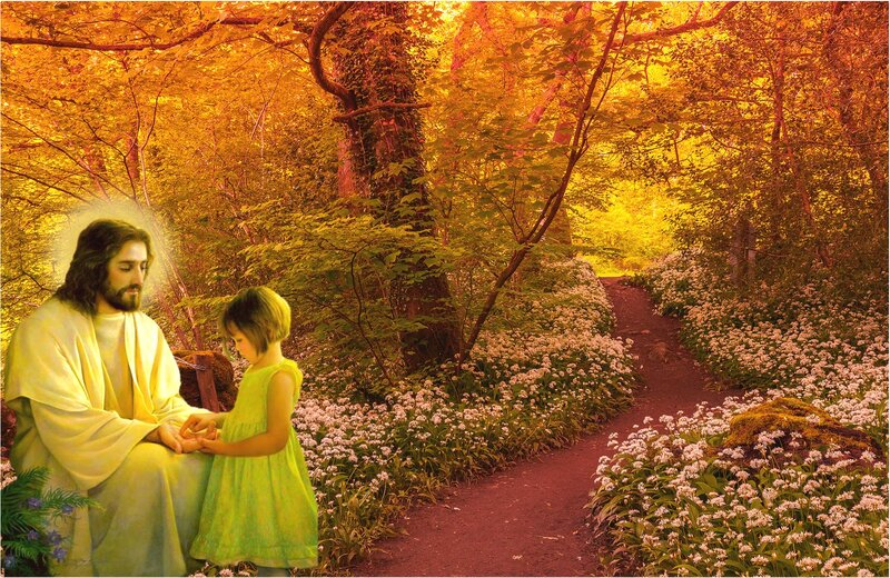 Jesus and Child in Forest — Gold