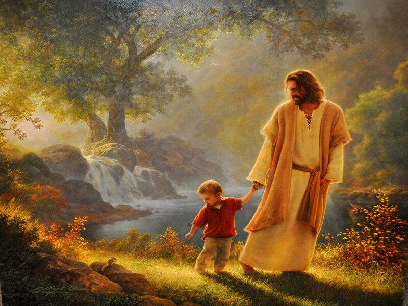Jesus and Child Walking