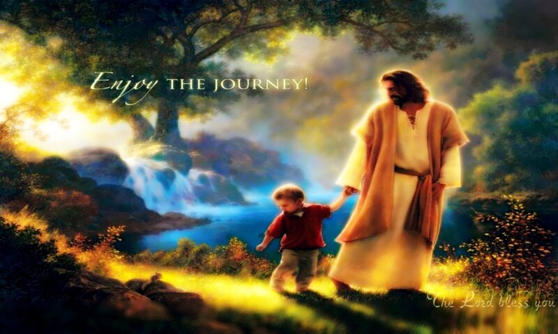 Jesus and Child Walking — Yellow