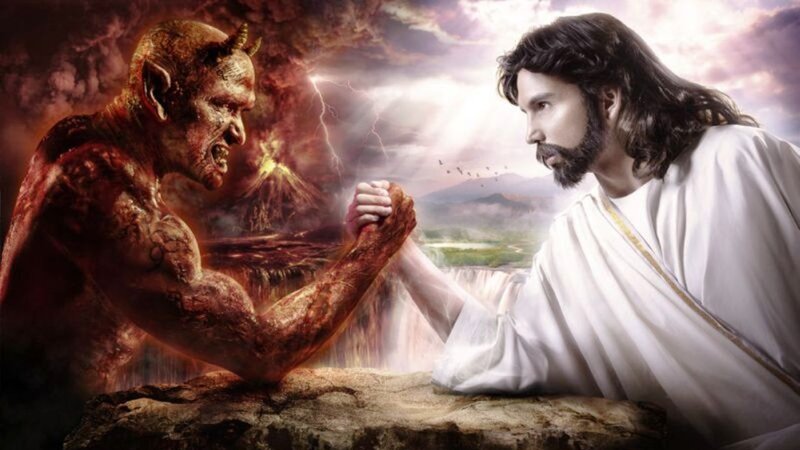 Jesus and Demon Arm-wrestling