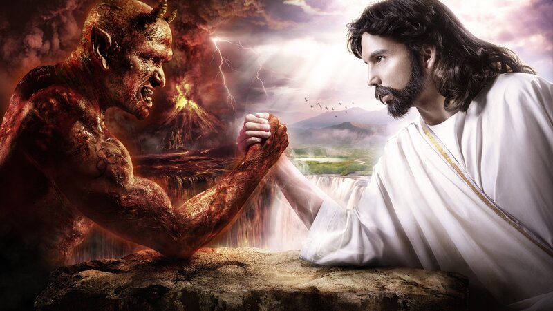 Jesus and Demon Arm Wrestling — White