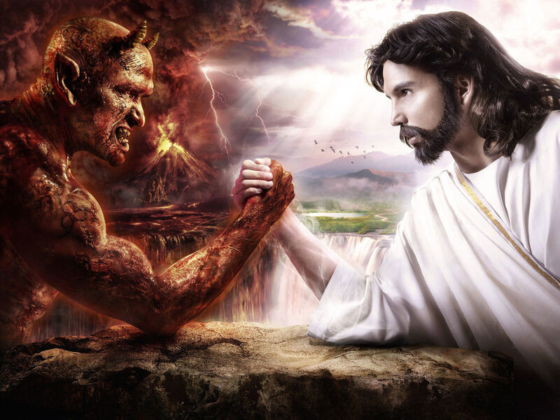 Jesus and Devil Arm Wrestling — Red