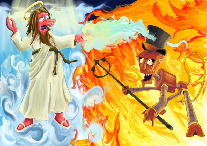 Jesus and Devil Fighting
