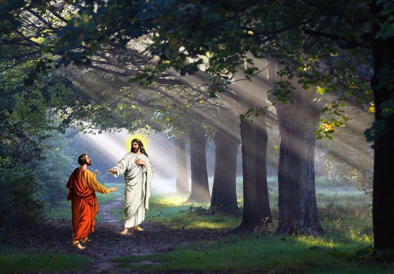 Jesus and Disciple in Forest — Green
